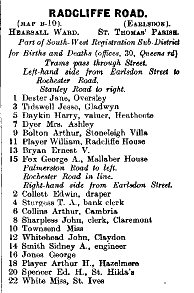 Radcliffe Road 1912 Directory